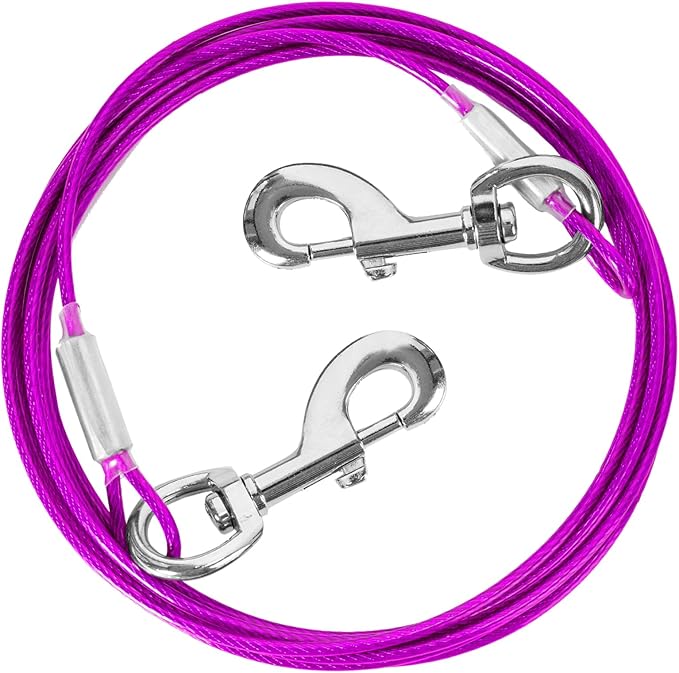 10FT Heavy Duty Dog Tie Out Cable for Large Dogs up to 125lbs, Durable Runner Tether Line (Purple)