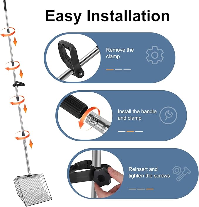 15" Widely Chicken Coop Poop Scooper- Ergonomic Chicken Poop Scooper with 38" to 77" Adjustable Long Handle, Extra-Large Scoop for Sand and Litter, Easy-to-Clean, Multi-Scene Use for Poultry