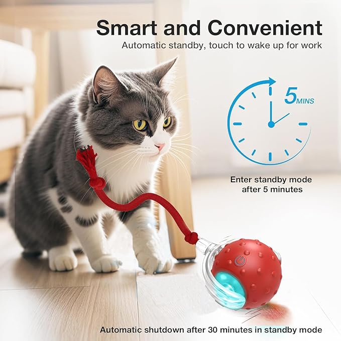 2-Pack Interactive Cat Toys Ball - 2025 New Gen with 360° Auto-Rotation Smart Obstacle Avoidance,Includes 4 Cat Spiral Spring＆1 Furry Cat Toy Mice,Ideal Kitten Toys for Bored Indoor Cats(Orange＆Blue)