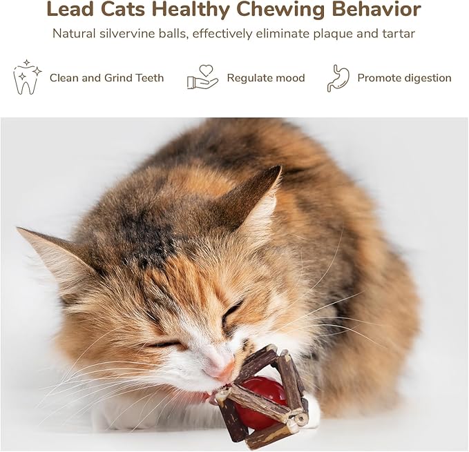 FUKUMARU Cat Tree, 4 in 1 Large Modern Cats Tower with Jute Scratching Post and Hammock, Wood Cat Condo with silvervine Balls, Brown Cat Climber Stand Playhouse for Indoor Cats, Retro Style