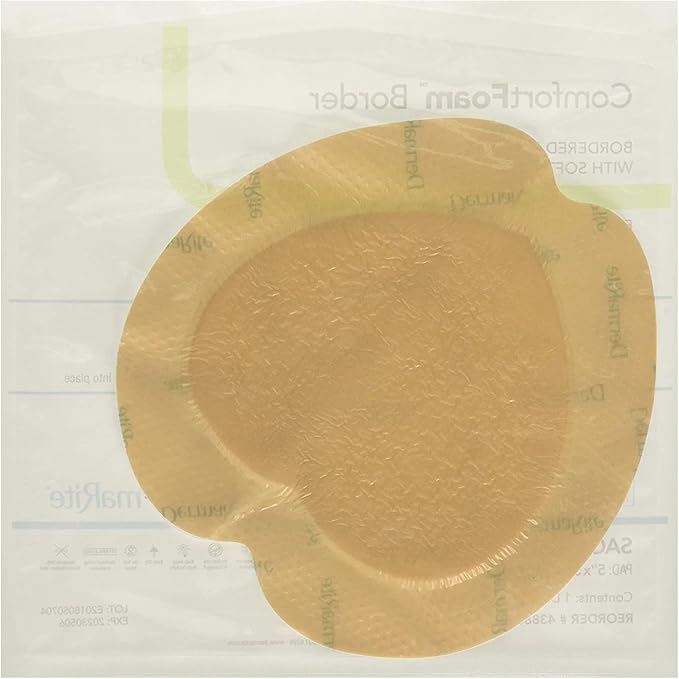 DermaRite ComfortFoam Border, Foam Wound Dressing - Flexible and Soft Silicone, Self Adhesive, No Natural Rubber Latex - 7-1/5 in. x 7-1/5 in., 1 Count, 5 Packs, 5 Total