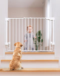Cumbor 29.2-43" No Bottom Bar Baby Gate for Stairs, 2-in-1 Hardware Mounted Dog Gate Indoor, Auto Close Pet Gate for Doorways with Large Walk Thru Door, Wide Child-Proof Safety Gates for Kids (White)