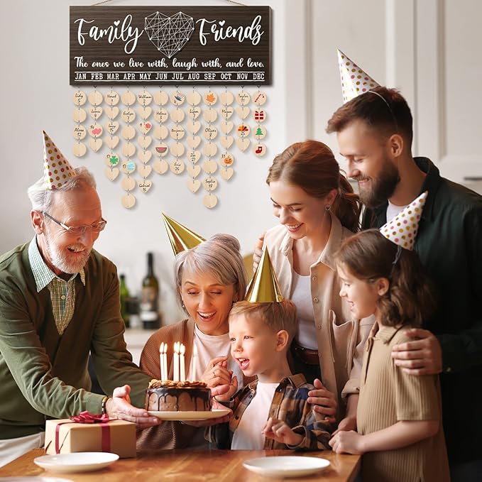 Christmas Grandma Gifts for Mom from Daughter, Wood Family Birthday Reminder Calendar Board Wall Hanging DIY Birthday Tracker Plaque with 120 Tag, Best Mom Dad Grandma Gifts for Birthday Thanksgiving