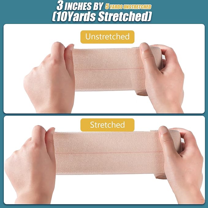 4 Rolls Elastic Tape Adhesive Elastic Tape Self Adhesive Bandage Wrap Flexible Stretch Bandages for Sports Ankle, Knee and Wrist Sprains Animal Pets, 5 Yard (3 Inch in Width)