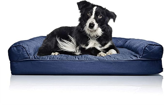 Furhaven Orthopedic Dog Bed for Large/Medium Dogs w/ Removable Bolsters & Washable Cover, For Dogs Up to 55 lbs - Quilted Sofa - Navy (Blue), Large