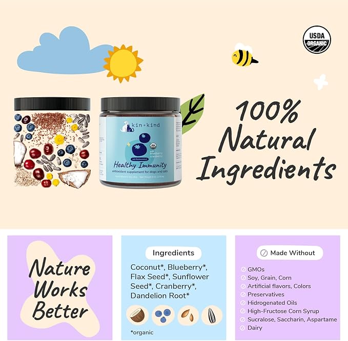 kin+kind Dog Supplement Powder - Supplement for Dogs & Cats for Healthy Immunity - Bladder Support - Natural Formula with Organic Cranberry, Blueberry and Coconut - Made in USA - Bundle (3 x 4 oz)