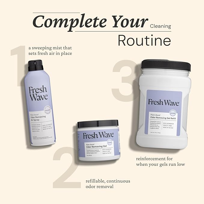 Fresh Wave Lavender Odor Removing Gel Refill, 63 oz. - Safer Odor Absorbers for Home, Natural Plant-Based Odor Eliminator, Every 15 oz. lasts 30-60 Days, For Cooking, Trash & Pets