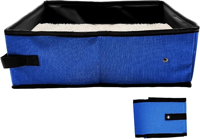Foldable Travel Litter Box for Cats, Waterproof Portable Cat Travel Litter Box Folding, 15.75 * 11.82 * 3.94 Inches, Traveling & Camping Cat Supplies - Blue