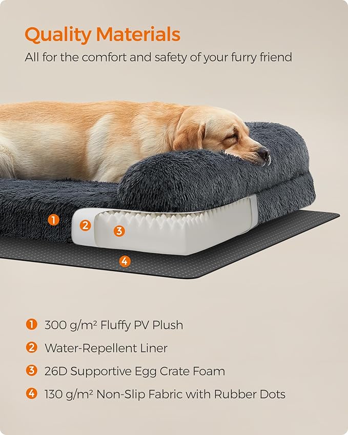 Feandrea Dog Bed, Orthopaedic Dog Sofa Bed for Medium and Large Dogs, Waterproof Ped Bed with Removable Washable Cover, 42 x 31.5 x 9 Inches, Dark Gray UPGW233G02