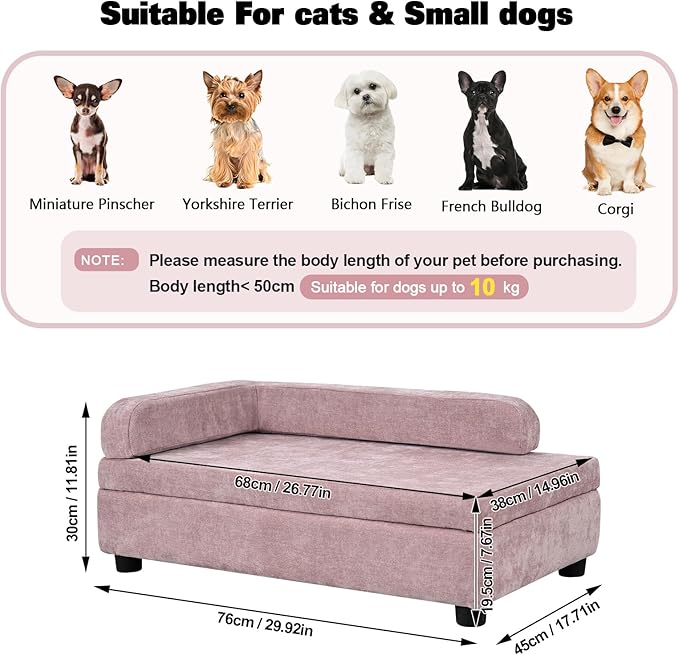 AFBKSS&BB Pet Sofa with Hidden Storage for Puppy and Cat,Linen Fabric Dog Sofa,Cat Couch with Wooden Frame (Pink)
