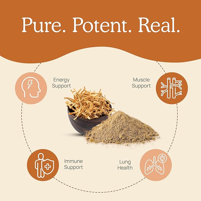 Real Mushroom Cordyceps Mushroom Powder - Cordyceps Mushroom Energy and Performance - Organic Cordyceps Powder with Beta-Glucans, Vegan Supplement, Non-GMO, 150 Servings