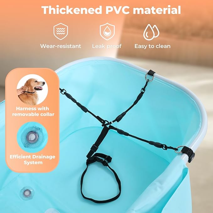 Elevated Portable Dog Bathtub, 5 Height Adjustable Dog Washing Station for Pet Shower and Grooming Foldable Bathing Tub with Storage & Anti-Slip Design for Small Large Dogs Cats