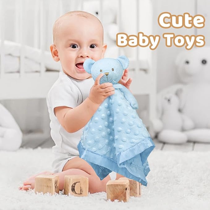 Pro Goleem Teddy Bear Lovey Baby Security Blanket for Boys and Girls Unisex Soft Lovie Baby Gifts for Newborn Toddler Snuggle Toy Stuffed Animal Blue 16 Inch