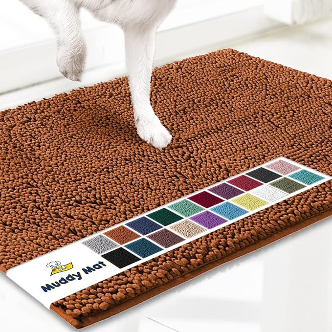 Muddy Mat® AS-SEEN-ON-TV Highly Absorbent Microfiber Dog Door Mat and Pet Rug, Non Slip Thick Washable Area and Bath Mat Soft Chenille for Kitchen Bathroom Bedroom and Indoor - Orange XXL 60"X48"