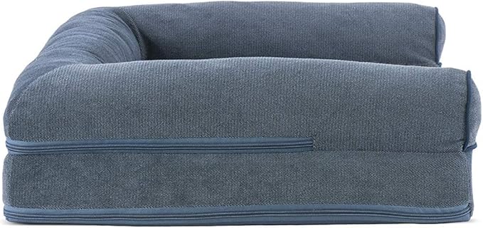 Furhaven Orthopedic Dog Bed for Medium/Small Dogs w/ Removable Bolsters & Washable Cover, For Dogs Up to 35 lbs - Sherpa & Chenille Sofa - Orion Blue, Medium