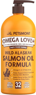 Petsmont Omega Love+ Wild Alaskan Salmon Oil for Dogs Formula 32 oz - Fish Omega Liquid Pump Cats Supports Joint Function Immune Heart Health Food Supplement Pets Natural EPA DHA Fatty Acids