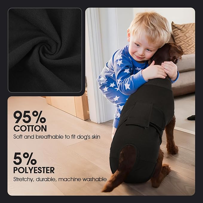 FUAMEY Dog Recovery Suit Male,Dogs Surgery Neuter Suits Puppy Spay Shirts for Female Protect Dog's Skin Anti Licking Abdominal Wounds Doggie Onesie Pet Bodysuit Alternative to Cone Black S