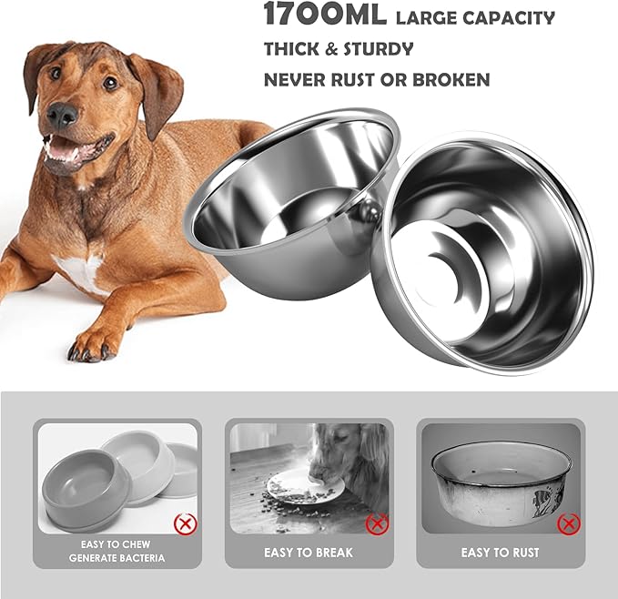 Elevated Dog Bowls, 10" Tall Height, Raised Bowl Stand with 2 Stainless Steel Food Feeder Bowls (58oz) and Spill-Proof Mat for Medium Large and Small Breeds, Grey