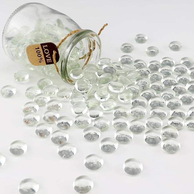 0.96LB Glass Beads Vase Filler Aquarium Gravel Decor Flat Glass Marbles Gems Pebbles Fish Tank Rocks Home Decorative Art Craft - Clear