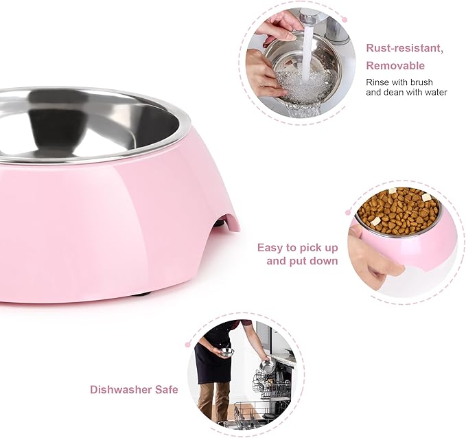 Elevated Dog Bowls Set - Non-Slip Raised Pet Feeder with Medium (10 oz) & Large (20 oz) Stainless Steel Bowls - Includes Durable Resin Stand for Puppies, Adult Dogs & Cats - Pink