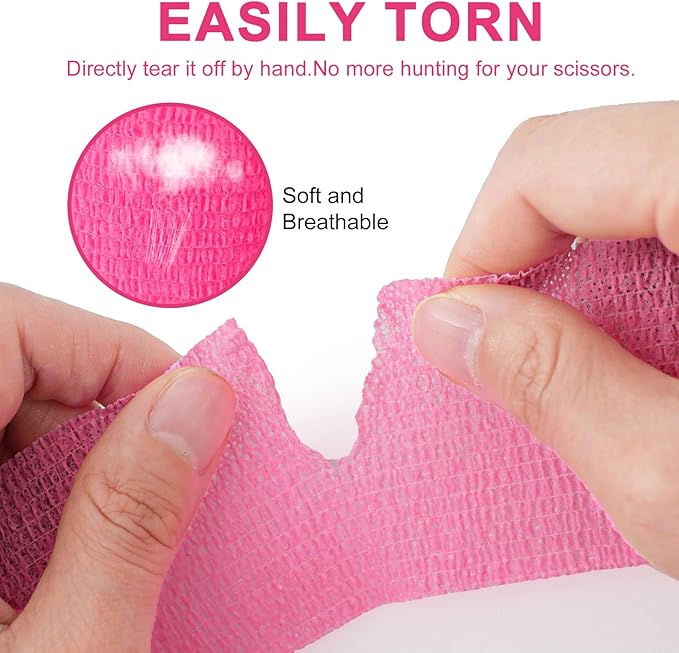 24 Pack Pink Self Adhesive Bandage Wrap, 2” x 5 Yards Cohesive Vet Wrap Elastic Athletic Tape Grip Tape Sports Tape for Ankle, Wrist Sprains, Medical, Pet First Aid (Pink, 2 Inch)