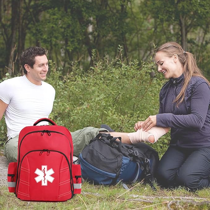 Red Medicine Backpack for School Empty First Aid Bag for Trauma Medication Safety Backpack Travel Paramedic Bag EMS EMT for Nurse Responder(bag only)
