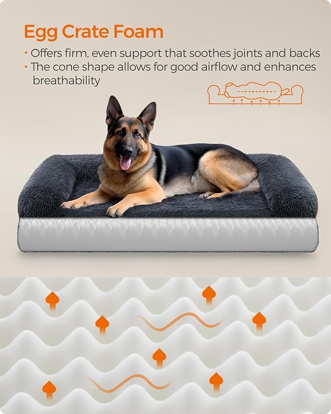 Feandrea Dog Bed, Orthopaedic Dog Sofa Bed for Large Dogs, Waterproof Ped Bed with Removable Washable Cover, 48 x 33.5 x 9.5 Inches, Dark Gray UPGW234G02