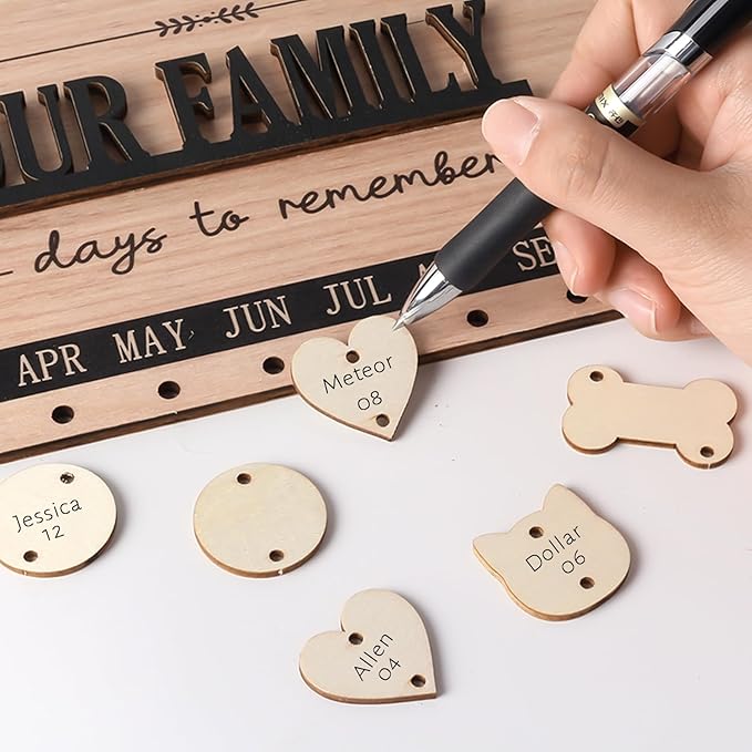 Family Birthday Calendar Board Wall Hanging with Tags, Family Birthday Plaque with Tag Wooden Memory Days Reminder Wall Hanging Home Décor Wood Anniversary Tracker with 104 Tags, Valentines Day Christmas Gifts for Lovers Friends (OUR FAMILY)