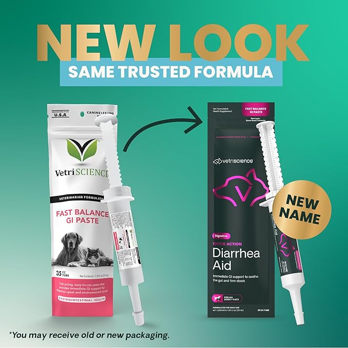 VetriScience Quick Action Diarrhea Aid Paste with Probiotics & B Vitamins, Fast Balance Digestive Support Supplement for Dogs and Cats, Gut Balancer, Help Stop Diarrhea, Unflavored, 35 cc