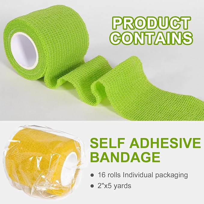 24 Pack Self Adhesive Bandage Wrap 2 Inch, Cohesive Medical Tape for Sports, Elastic Vet Wrap for Athletic, Ankle, Wrist Sprains, Pet First Aid