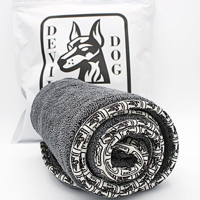 Devil Dog Premium Pet Drying Towel, Ultra-Soft, Highly Absorbent Microfiber Bath Towel for Dogs, Cats, and Other Animals - Gray, Small 16" x 24" 1200GSM 80% 20% Blend