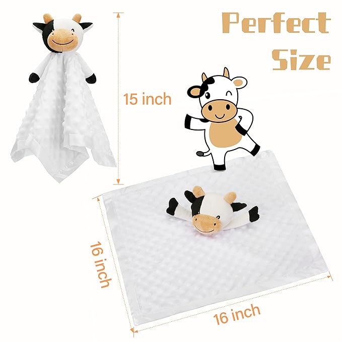 Pro Goleem Cow Security Blanket Soft Loveys for Babies for Boys and Girls Newborn Lovie Infant Blankie Cow Baby Stuff Baby Snuggle Toy Stuffed Animal Baby Gifts 16 Inch