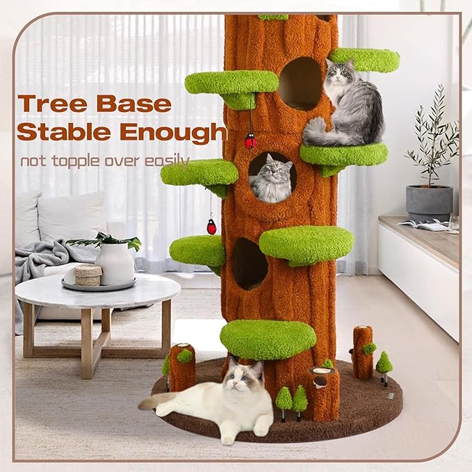 Extra Large Cat Tree Tower,90.55" Tall Forest Theme Cat Condo for Indoor Cats,Multi-Level Luxury Huge Cat Condo with Scratching Mats,Removable Mats,Heavy Duty House with Toys for Multi-Cat Household
