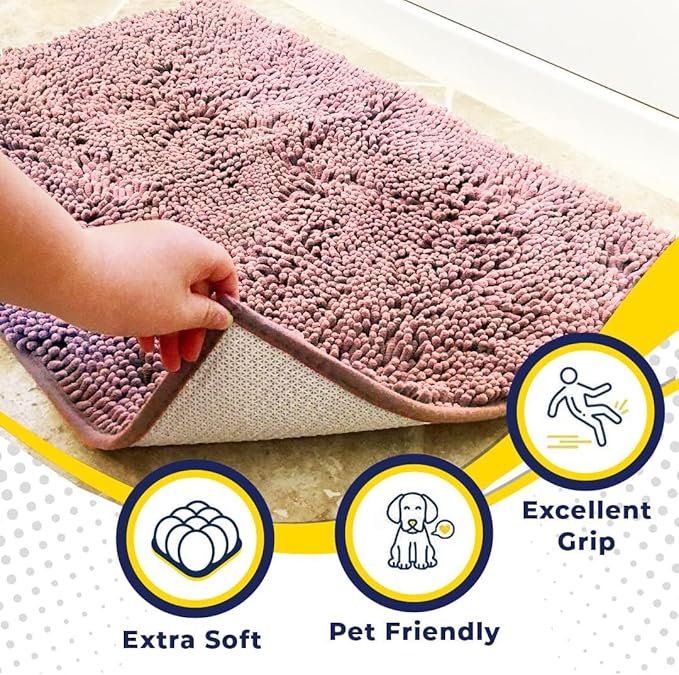 Muddy Mat® Original Dog Door Mat for Muddy Paws, Super Absorbent Microfiber, Non-Slip Washable Pet Rug, Quick Dry Chenille Entryway Carpet, Machine Washable Indoor Outdoor mat, Pink 24"x35"