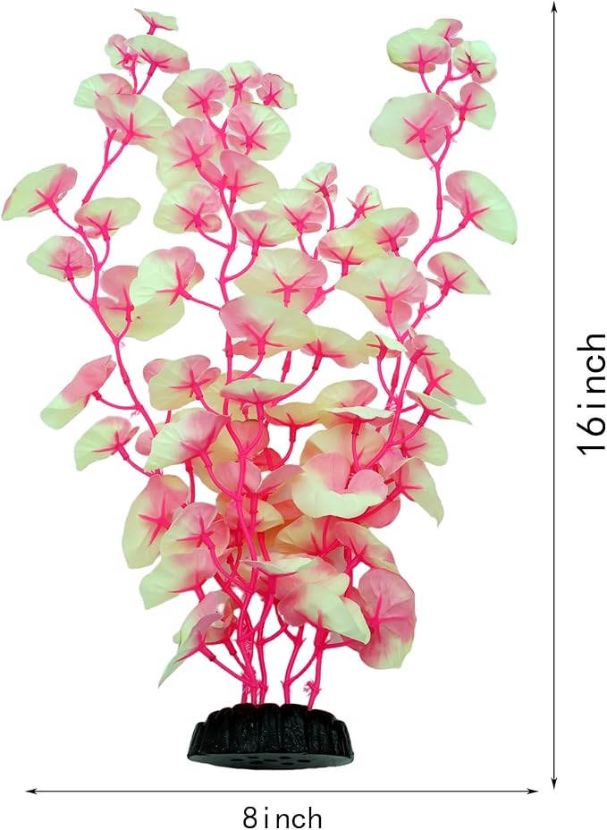 16 Inch Aquarium Fish Tank Plant Betta Fish Tank Decor,2 Pack Silk Aquarium Plants for Aquarium Decoration (White-Pink)