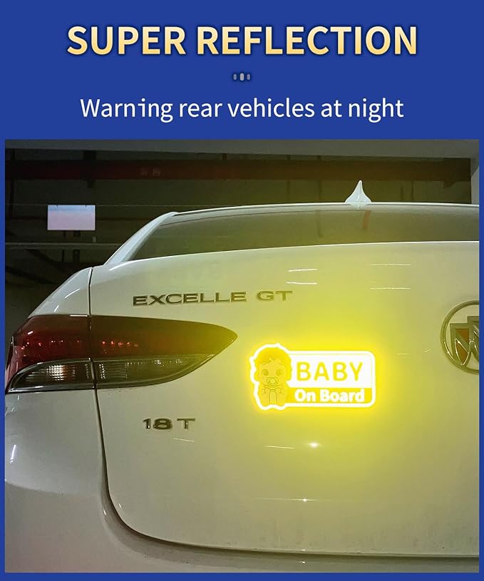 Baby On Board Reflective Sticker, Made of 3M DG3, Baby On Board Signs for car, Safety Signs Diamond Strength, Yellow 7.1" x 3.8"