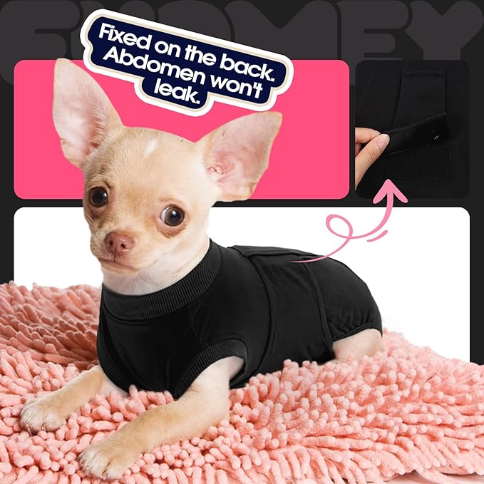 FUAMEY Dog Recovery Suit Male,Dogs Surgery Neuter Suits Puppy Spay Shirts for Female Protect Dog's Skin Anti Licking Abdominal Wounds Doggie Onesie Pet Bodysuit Alternative to Cone Black XS