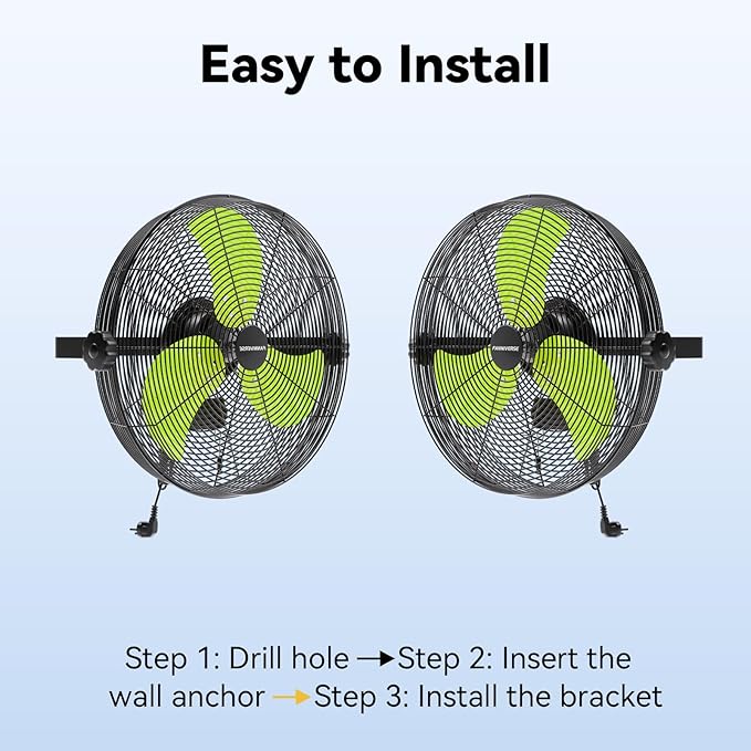 18 Inch Wall Fan Pro Series - 4900 CFM 3 Speed High Velocity Industrial Wall Mount Fans for Commercial, Residential, Warehouse, Covered Patio, Shop, Garage, Barn, Gazebo UL Safety Listed