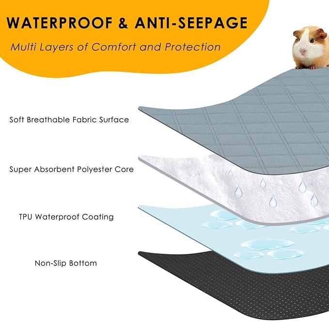 2 Pack Guinea Pig Cage Liners for C&C 2x3 Habitat Washable Guinea Pig Bedding Super Absorbent | Waterproof | Non Slip| Reusable Guinea Pig Pee Pads for Small Animals Cage - 41.3" x 27.6"