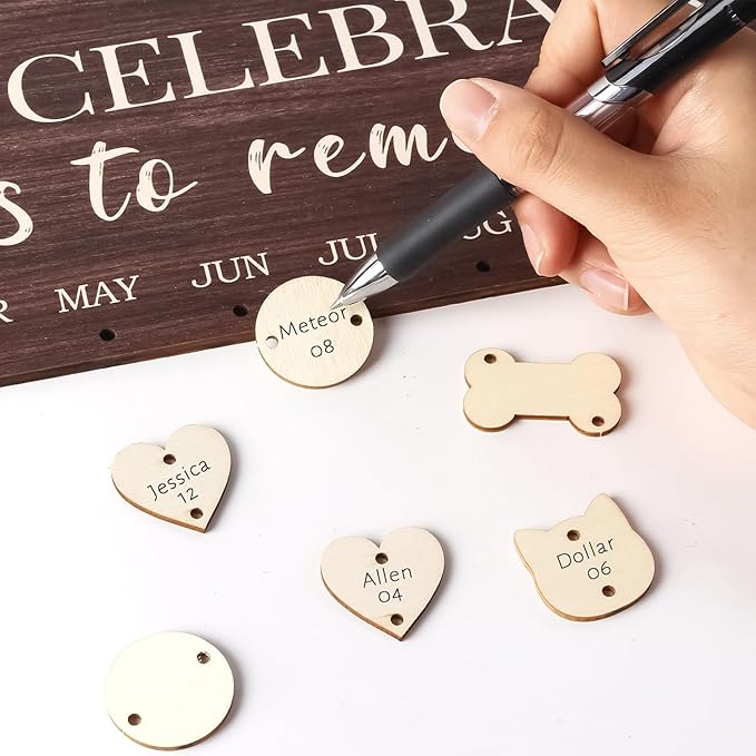 Family Birthday Calendar Board Wall Hanging with Tags, Family Birthday Plaque with Tag Wooden Memory Days Reminder Wall Hanging Home Décor Wood Anniversary Tracker with 104 Tags, Valentines Day Christmas Gifts for Lovers Friends (FAMILY CELEBRATIONS)