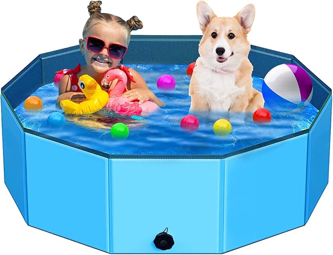 Foldable Dog Pool - 48" x 12" Anti-Slip Portable Dog Swimming Pool, Hard Plastic Collapsible Kiddie Pool for Outdoor and Indoor for Pets Dogs Cats and Kids