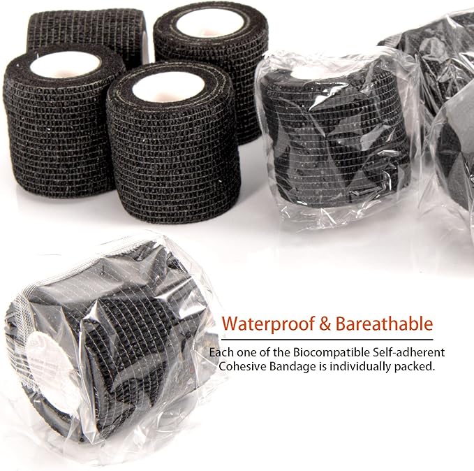 LDIWEE 24 Pack 2 Inch Self Adhesive Bandage Wrap - 5 Yard Black Cohesive Vet Wrap & Athletic Tape Grip Tape for Ankle Sprains, First Aid Medical, Sports Injuries