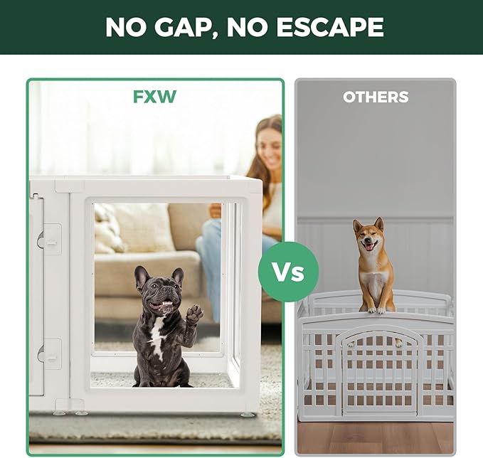 FXW AuraSpace Acrylic Indoor Unleashed Dog Playpen for Small and Medium Dogs, 30 Inch, 12 Panels, White