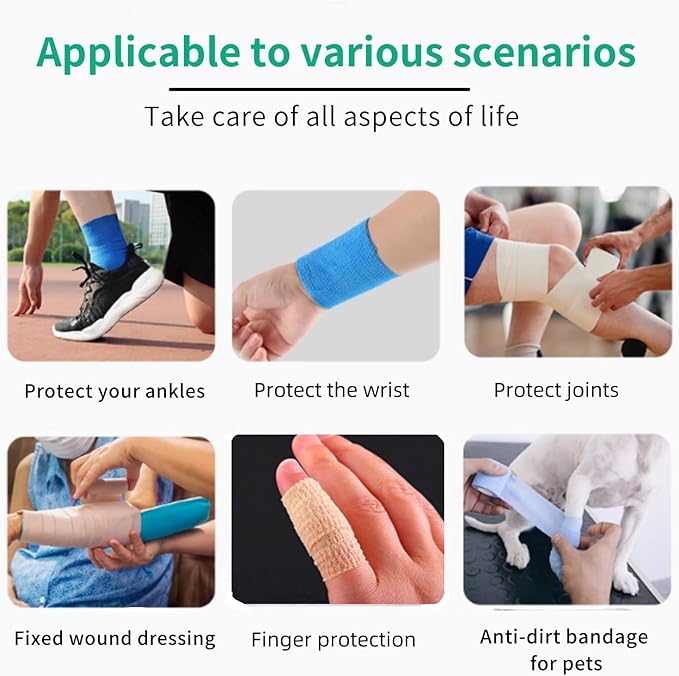 Self Adhesive Tape Wrap 15Rolls,Non-Woven Self Adherent Vet Wrap Tape,5CM x 5Yard | Cohesive Bandage Tape for Wrist & Ankle,Elastic Grip Cover (Skincolor-15Rolls)