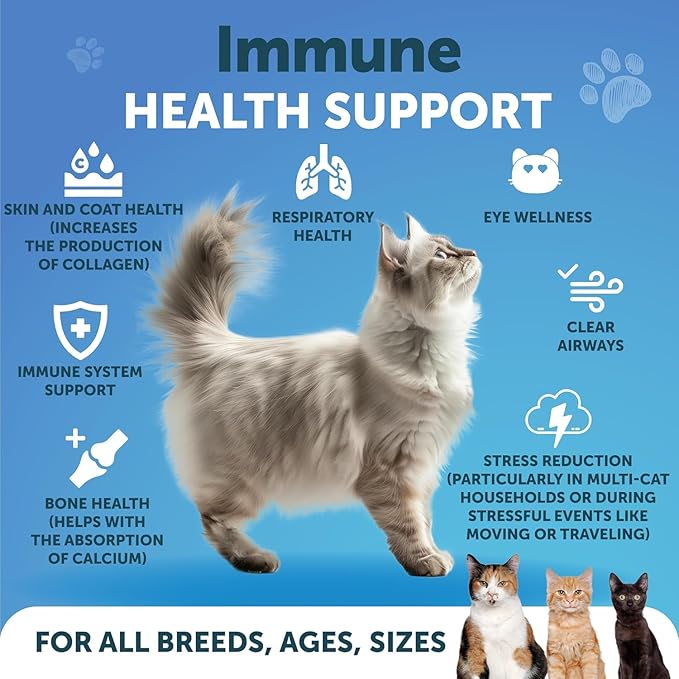 L-Lysine for Cats - Lysine Powder Supplement - 900mg/serving - Immune Support for Cats & Kittens - Sneezing, Runny Nose, Squinting, Watery Eyes, Cold, Eye Function, Respiratory Health - with Taurine
