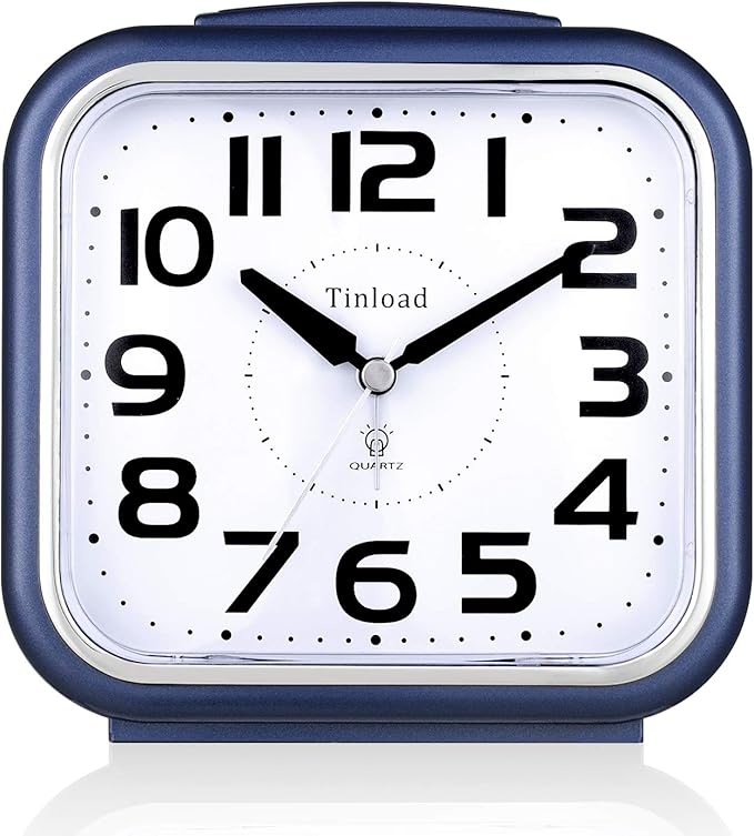 5.5" Large Analog Alarm Clock Silent Non Ticking, Gentle Wake, Beep Sounds, Increasing Volume, Battery Operated Snooze and Manual Light, Easy Set, Blue