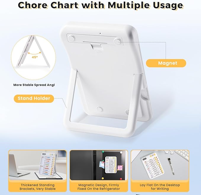 Chore Chart for Kids with Timer, Visual Schedule for Kids, ADHD Tools for Kids, Bedtime/Morning/Daily Routine Chart with 99-Min Countup/Down, Magnetic Checklist Schedule Board with Slider - White