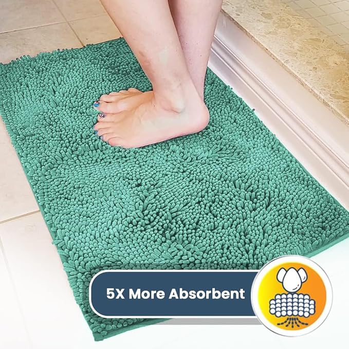 Muddy Mat® AS-SEEN-ON-TV Highly Absorbent Microfiber Door Mat and Pet Rug, Non Slip Thick Washable Area and Bath Mat Soft Chenille for Kitchen Bedroom Indoor and Outdoor - Seafoam Green 36" x 120"
