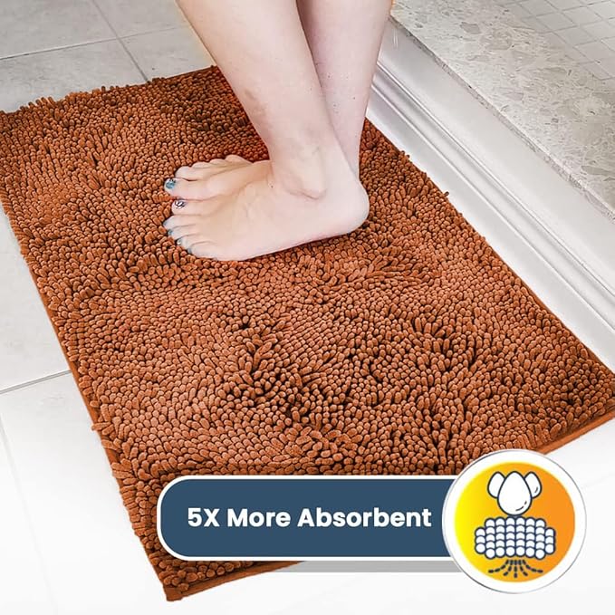 Muddy Mat® AS-SEEN-ON-TV Highly Absorbent Microfiber Door Mat and Pet Rug, Non Slip Thick Washable Area and Bath Mat Soft Chenille for Kitchen Bathroom Bedroom Indoor and Outdoor - Orange 24" x 120"