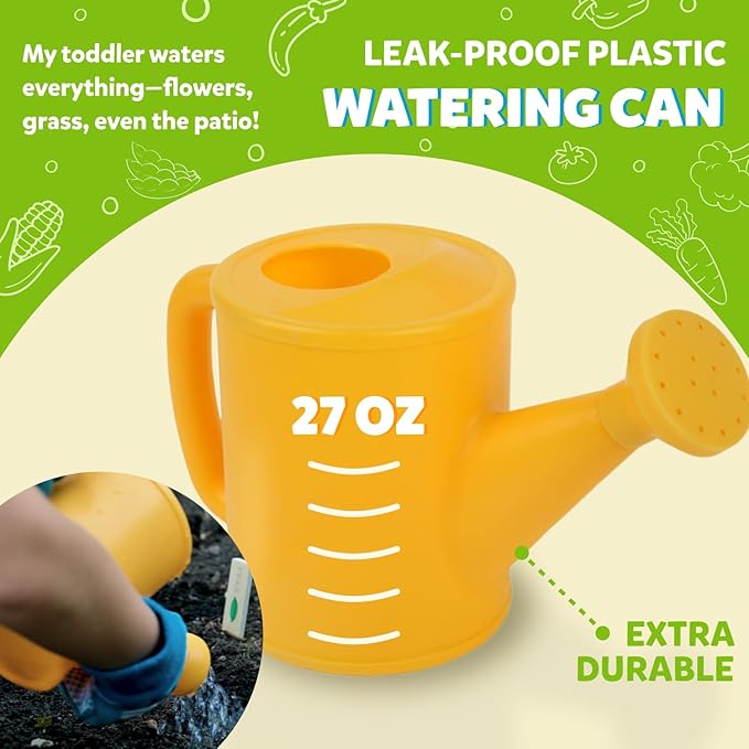 Blue Kids Gardening Tools - Includes Sturdy Tote Bag, Watering Can, Gloves, Shovels, Rake, and Delightful Children's Book - Kids Garden Tool Set -Easter Gifts for Toddler Age on up.